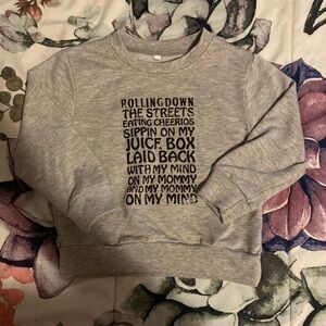 "Rolling down the streets..." baby toddler gray sweater w black letters - 24m